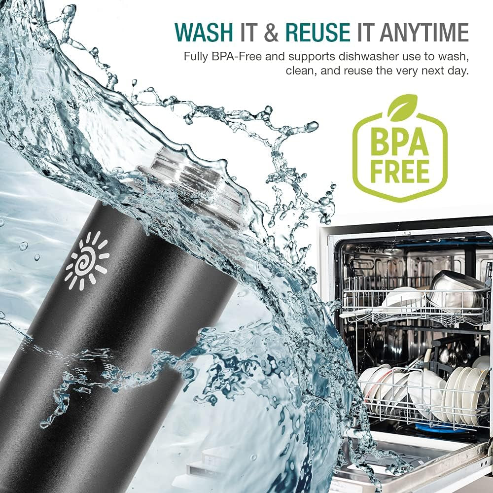 Dione Water Bottle 40 Oz. Flask Double Wall Stainless Steel & Vacuum Insulated (Black) Sport Hydro Container (Standard Mouth/Leak Proof/Bpa Free Cap), (MB000315)